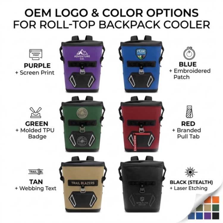 OEM logo and color customization on insulated cooler backpack